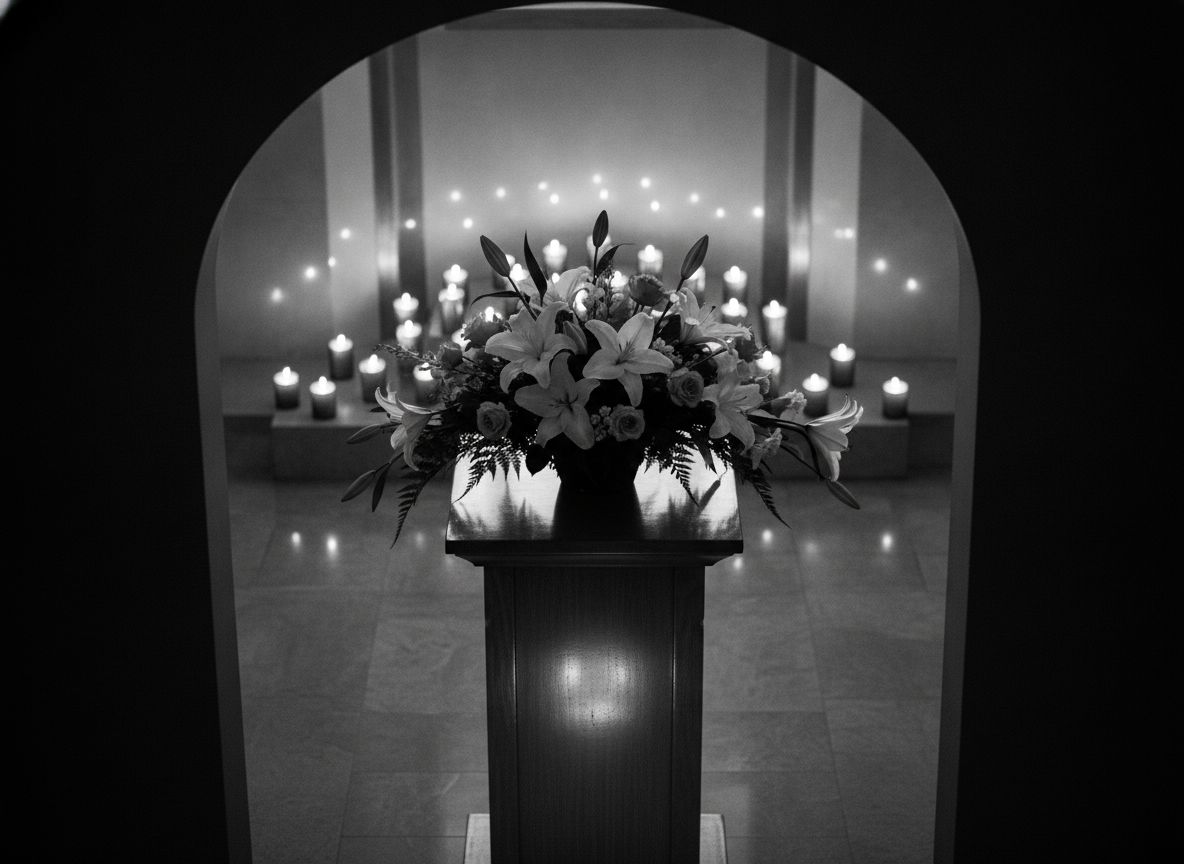 Elegant floral arrangement in chapel setting