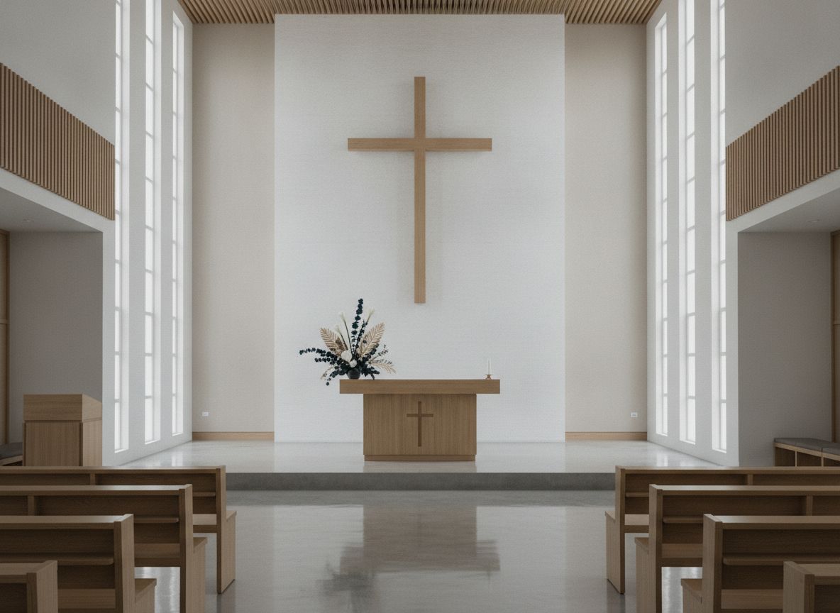 Modern minimal chapel interior with soft natural light