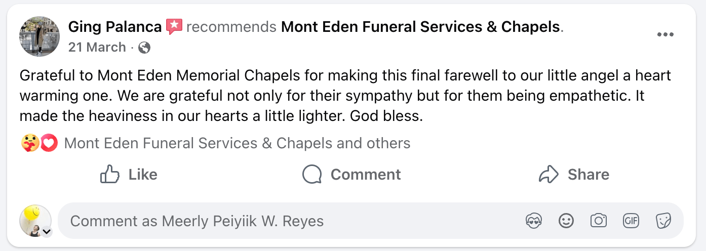 Facebook recommendation screenshot from Ging Palanca