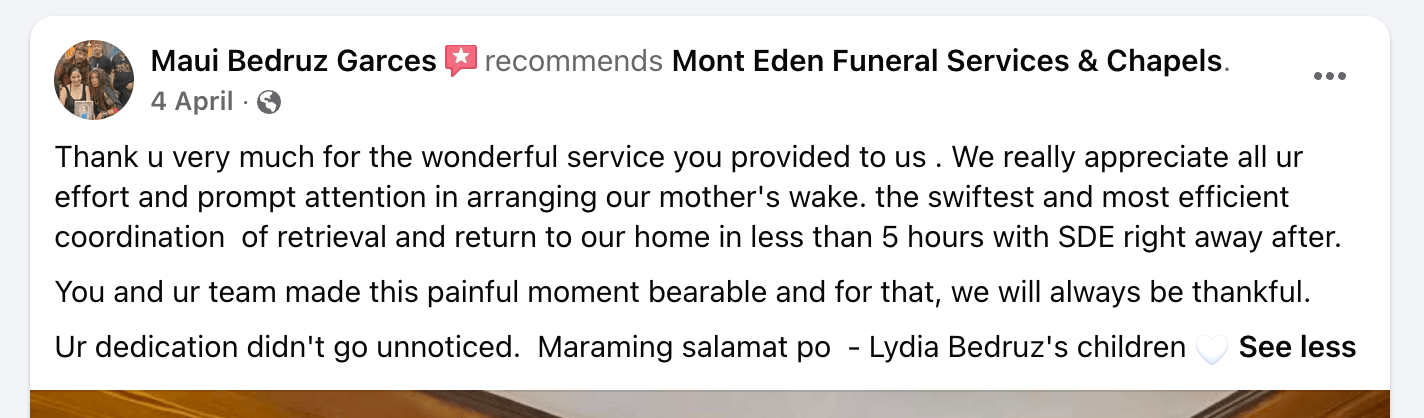Facebook recommendation screenshot from Maui Bedruz Garces